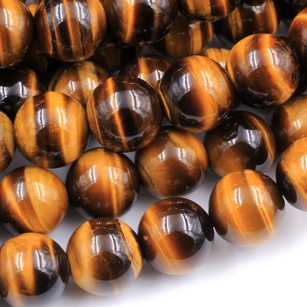 AAA Natural Tiger's Eye 4mm 6mm 8mm 10mm 12mm 16mm Round Beads Amazing Chatoyant Swirls 15.5" Strand