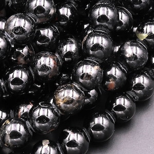 Large Hole Black Tourmaline Beads Red Iron White Quartz Matrix 2.5mm Drill Real Genuine Gemstone 8mm 10mm Round Beads 8" Strand