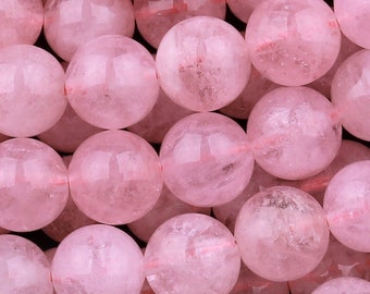 Cuentas de morganita natural AAA lisas de 4 mm, 6 mm, 8 mm, 10 mm, 12 mm y 14 mm, redondas, de aguamarina berilo rosa, tira de 15,5"