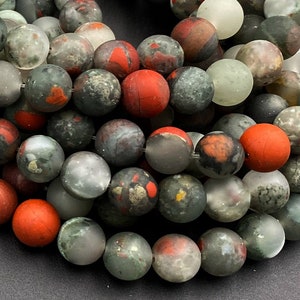 Matte Natural African Bloodstone 4mm 6mm 8mm 10mm Round Beads 15.5&quot; Strand