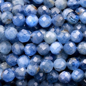 AA Natural Blue Kyanite Faceted 3mm 4mm 5mm Round Beads 15.5&quot; Strand