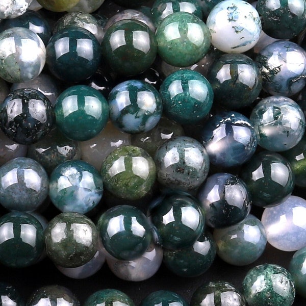 Natural Green Moss Agate Round Beads 4mm 6mm 8mm 10mm Round Beads 15.5" Strand