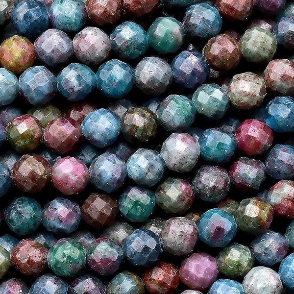 Rare Faceted Natural Ruby Kyanite Fuchsite 2mm 3mm 4mm Round Beads Gemstone 15.5" Strand