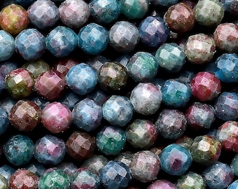 Rare Faceted Natural Ruby Kyanite Fuchsite 2mm 3mm 4mm Round Beads Gemstone 15.5" Strand