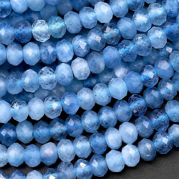 AAA Faceted Natural Blue Santa Maria Aquamarine Rondelle Beads 4mm Gemstone 15.5" Strand