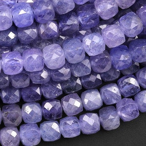 AAA Faceted Genuine Natural Tanzanite 4mm Cube Beads Purple Blue Gemstone 15.5&quot; Strand