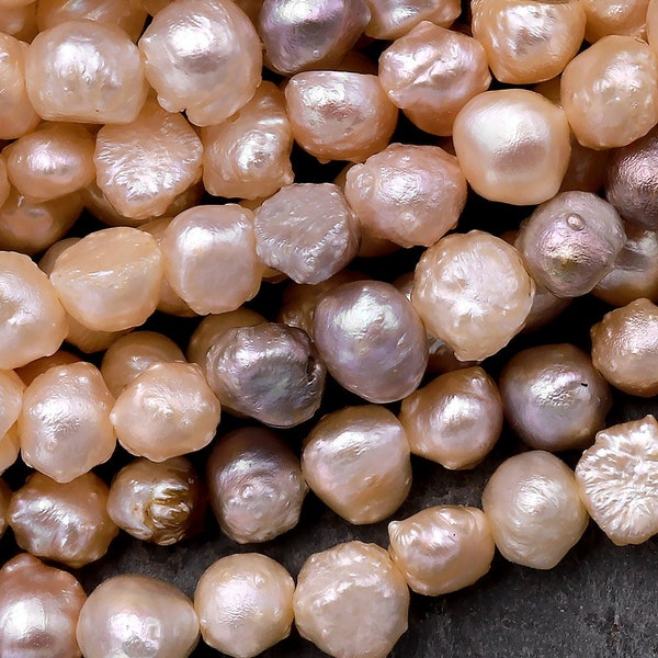 Rare Genuine Freshwater Peach Pink Druzy Rosebud Pearl Off Round 6mm 15.5" Strand