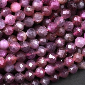 Genuine Natural Star Ruby Faceted 4mm Round Beads Real Gemstone Micro Diamond Cut 15.5&quot; Strand