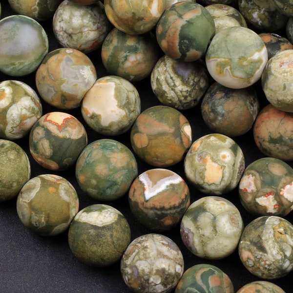 Matte Natural Rainforest Rhyolite Jasper Round 4mm 6mm 8mm 10mm Green Brown Orange Brown Beads 15.5" Strand