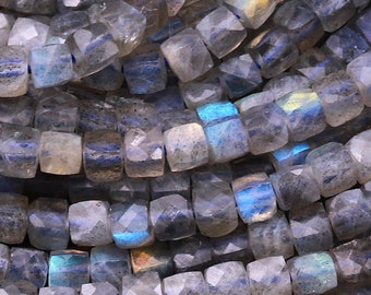 Labradorita azul natural microfacetada, 2 mm, 3 mm, 4 mm, cubo de pedra preciosa, contas quadradas, fio de 15,5"