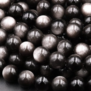 AAA Natural Silver Obsidian Beads 6mm 8mm 10mm 12mm 15.5&quot; Strand