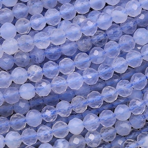 AAA Faceted Natural Blue Lace Agate 3mm 4mm Round Beads Blue Chalcedony 15.5&quot; Strand