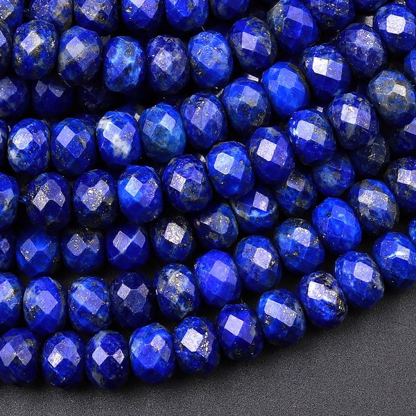 Micro Faceted Natural Blue Lapis Lazuli Rondelle Beads 3mm 4mm 5mm 6mm 15.5" Strand