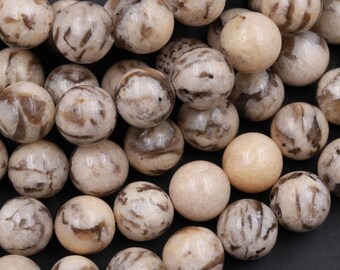 Natural Graphic Feldspar Smooth Plain 6mm 8mm 10mm Round Beads Earth Tones Beads 15.5" Strand