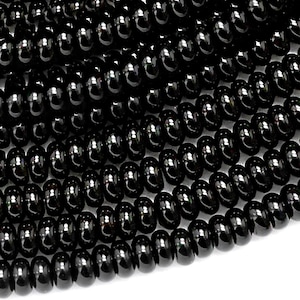 AAA Natural Black Onyx Rondelle Beads Smooth 4mm 15.5" Strand