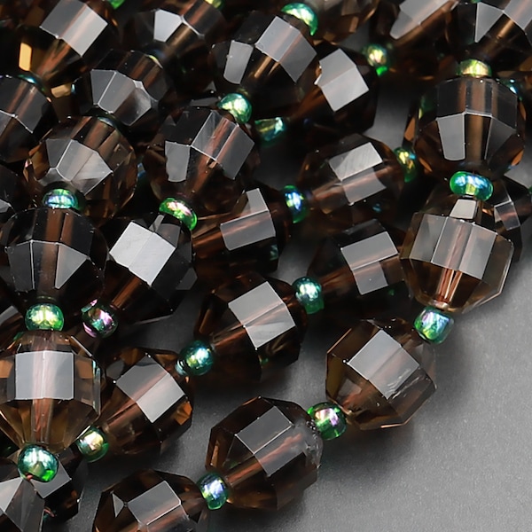 Natural Smoky Quartz 6mm 8mm 10mm Beads Faceted Energy Prism Double Terminated Points 15.5" Strand