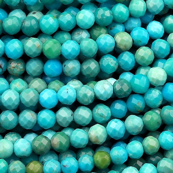 AAA naturel turquoise 2mm 3mm 4mm 5mm perles rondes à facettes véritable véritable bleu vert Micro pierre précieuse taillée à facettes 15.5" brin