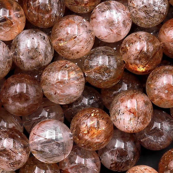 Rare Natural Red Rutile Phantom Quartz Round Beads 6mm 8mm 10mm 12mm 15.5" Strand