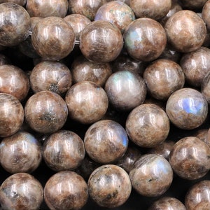 Rare Natural Chocolate Labradorite 4mm 6mm 8mm 10mm 12mm Round Beads 15.5" Strand