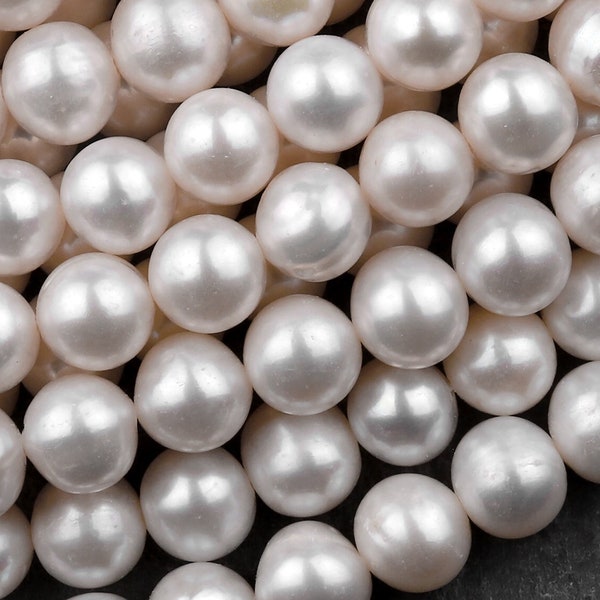 Genuine White Freshwater Pearl 5mm 6mm 8mm 10mm Round Shimmery Iridescent Classic Pearl 15.5" Strand