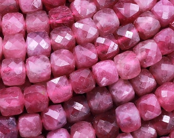AAA Natural Pink Tourmaline Faceted 3mm 4mm 5mm Cube Square Dice Beads Gemstone 15.5" Strand