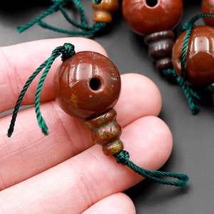 AAA Large 16mm Natural Gemstone Guru Indian Bloodstone Beads Three Holes T-Beads Mala Making 3 Holes Prayer Beads Cones