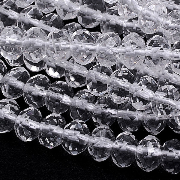 Faceted Natural Rock Quartz Rondelle Beads 4mm 6mm 8mm Real Genuine Super Clear Crystal Quartz AAA 15.5" Strand
