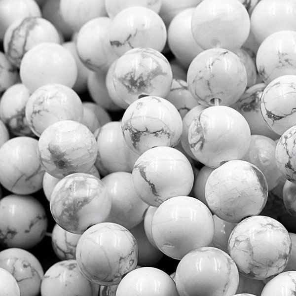 Natural Howlite 4mm 6mm 8mm 10mm 12mm Smooth Round Beads Superior A Grade Wholesale Bulk Discount 15.5" Strand