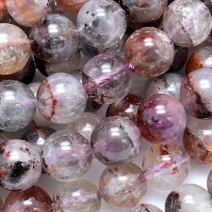 Piedra preciosa natural rara Auralite 23 Cacoxenita, cuentas redondas de 6 mm, 8 mm, 10 mm, 12 mm, 14 mm y 16 mm, cristal más antiguo y curativo, tira de 15,5&quot;