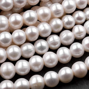 Large Hole Pearls Beads Genuine White Freshwater Pearl 8mm 9mm 10mm Round Big 2mm Hole 8" Strand