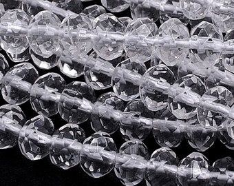 Faceted Natural Rock Quartz Rondelle Beads 4mm 6mm 8mm Real Genuine Super Clear Crystal Quartz AAA 15.5" Strand