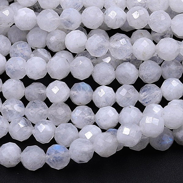 Natural Rainbow Moonstone 2mm 3mm 4mm 5mm 6mm Faceted Round Beads Micro Faceted Laser Cut Diamond Cut Gemstone 15.5" Strand