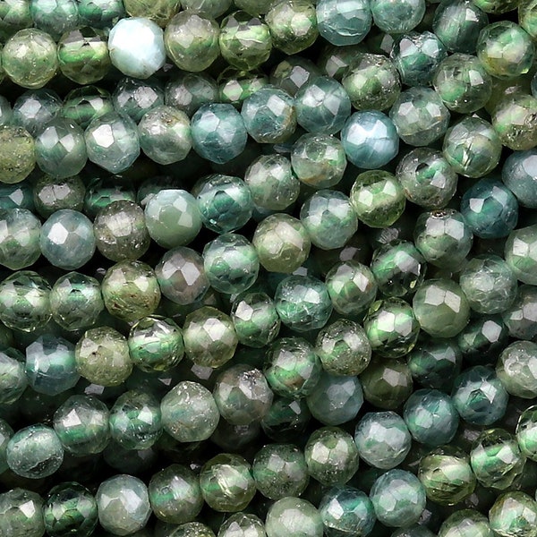 Rare Faceted Natural Green Apatite 3mm 4mm Round Beads 15.5" Strand