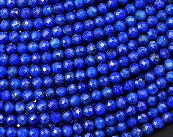 AAA Micro Faceted Natural Denim Blue Lapis Lazuli Round Beads 2mm