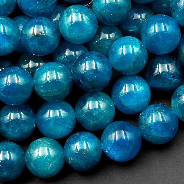 AAA Natural Teal Blue Apatite 4mm 6mm 8mm 10mm Round Beads 15.5" Strand