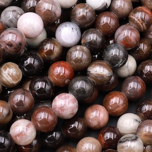 Large Hole Beads 2.5mm Drill Natural Petrified Wood 8mm 10mm Round Beads 8&quot; Strand