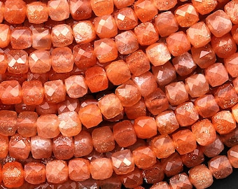 AAA Natürliche Sonnenstein facettierte 4 mm Würfel Edelstein Perlen 15,5 "Strang