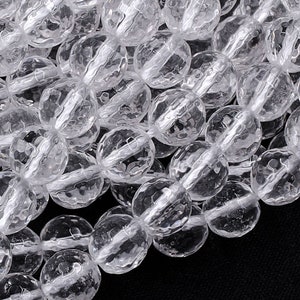 Faceted Natural Rock Quartz Round Beads 3mm 4mm 6mm 8mm 10mm 12mm Real Genuine Super Clear Crystal Quartz AAA 15.5" Strand