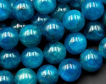 AAA Natural Teal Blue Apatite 4mm 6mm 8mm 10mm Round Beads 15.5" Strand