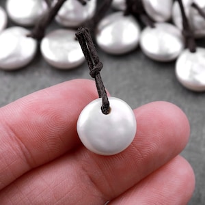 Natural White Coin Freshwater Pearl Pendant Drilled Focal Bead