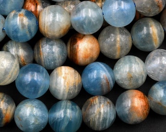 Rare Natural Argentina Lemurian Aquatine Calcite Aka Blue Onyx Smooth Round Beads 4mm 6mm 8mm 10mm 12mm 15.5" Strand