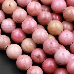 Large Hole Beads 2.5mm Drill Natural Petrified Pink Rhodonite 8mm 10mm Round Beads 8" Strand