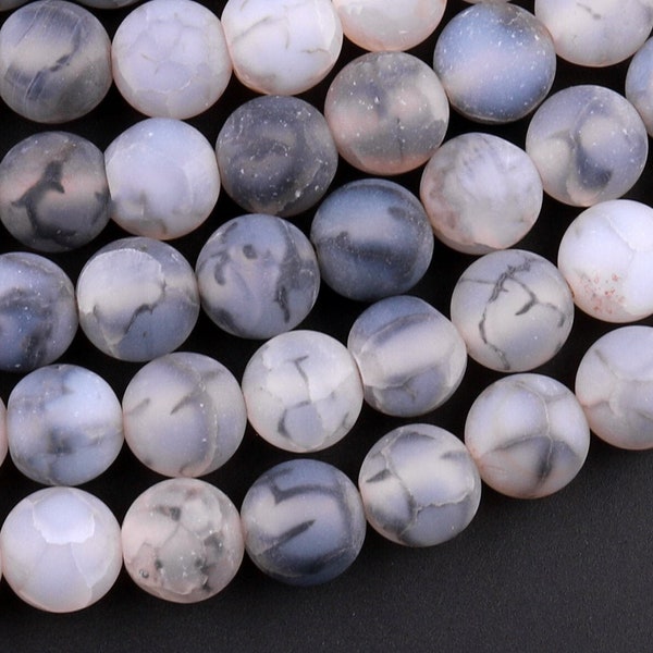 Matte Finish Dragon Vein Agate Beads 6mm 8mm 10mm Round Cracked Fire Agate 15.5" Strand