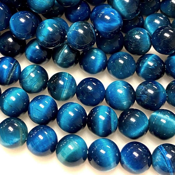 Cuentas redondas lisas AAA de ojo de tigre azul místico de 4 mm, 6 mm, 8 mm y 10 mm, hebra de 15,5 pulgadas.