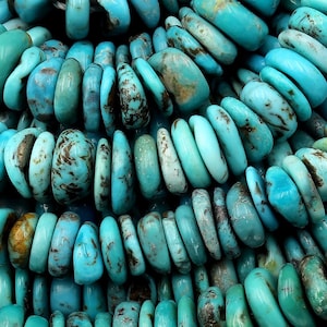 Genuine Natural Turquoise Heishi Beads 6mm 8mm 10mm 12mm 14mm Rondelle 15.5&quot; Strand