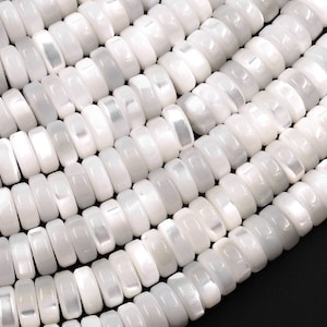 AAA Natural White Mother of Pearl 4mm 6mm 8mm Heishi Rondelle Beads 15.5&quot; Strand