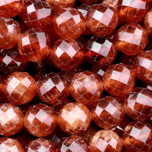 Natural Orange Hessonite Garnet Faceted 4mm 6mm 8mm Round Beads 15.5&quot; Strand
