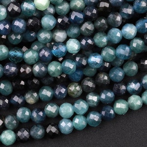 Natural Paraiba Blue Tourmaline Faceted 2mm 3mm 4mm Round Beads Indicolite Gemstone 15.5&quot; Strand