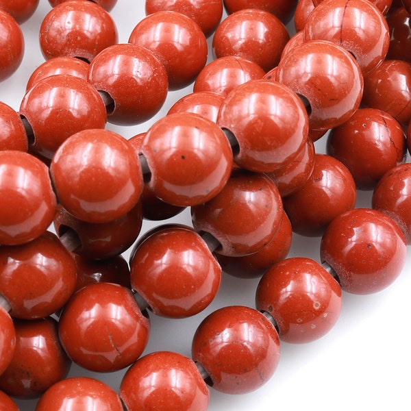 Large Hole Beads 2.5mm Drill Natural Red Jasper 8mm 10mm Round Beads 8" Strand