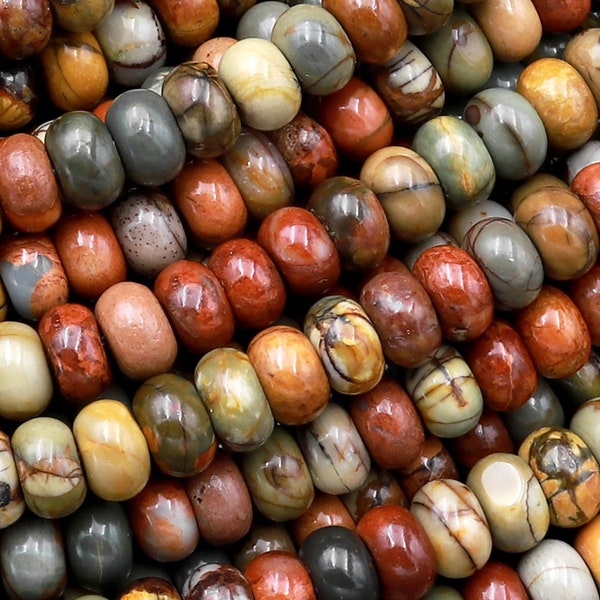 AAA Natural Red Creek Jasper Smooth Rondelle Beads 4mm 6mm 8mm 10mm Aka Cherry Creek Multicolor Picasso Jasper 15.5" Strand